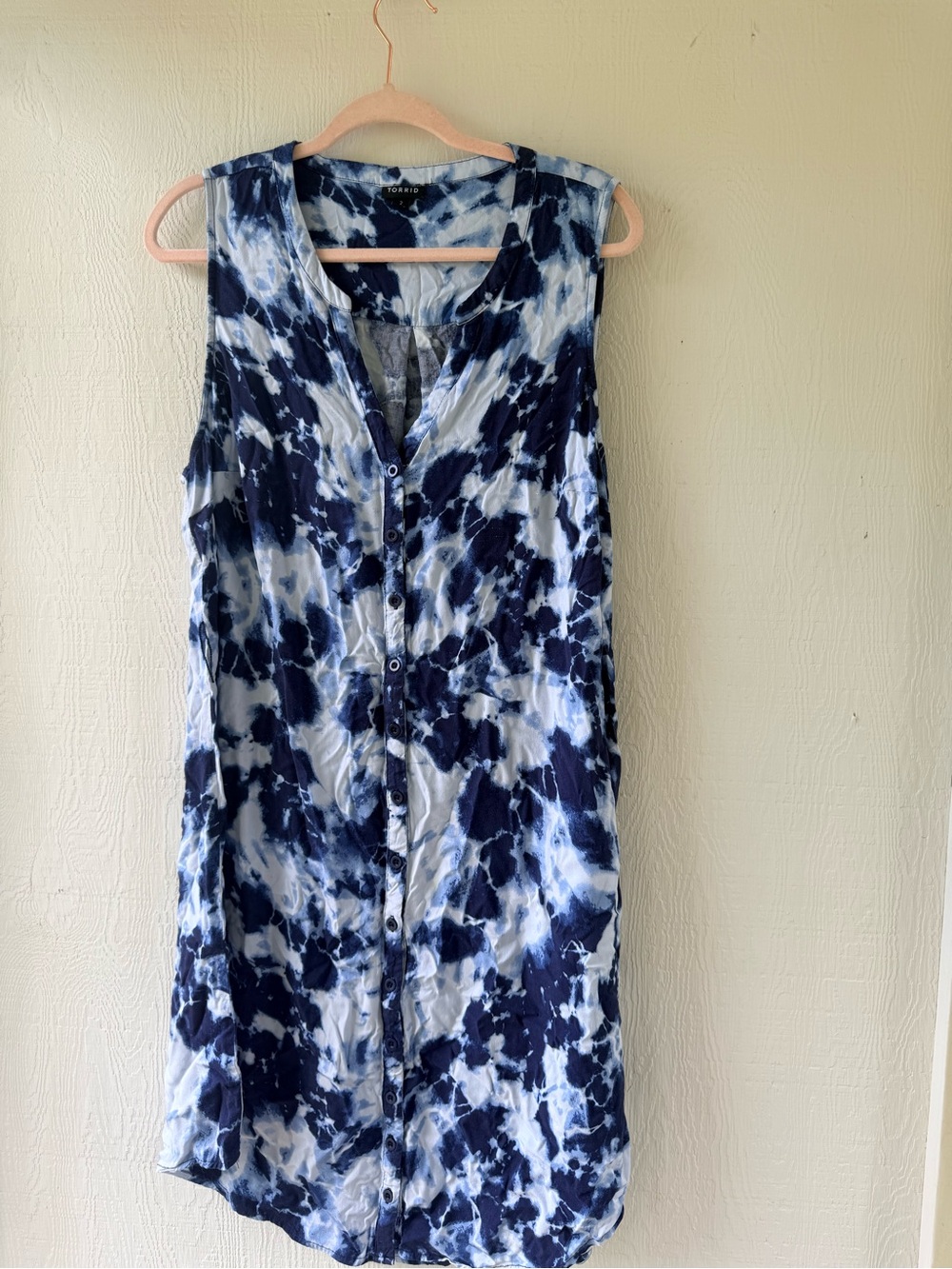torrid Blue & White Tie-Dye Dress with Button Front